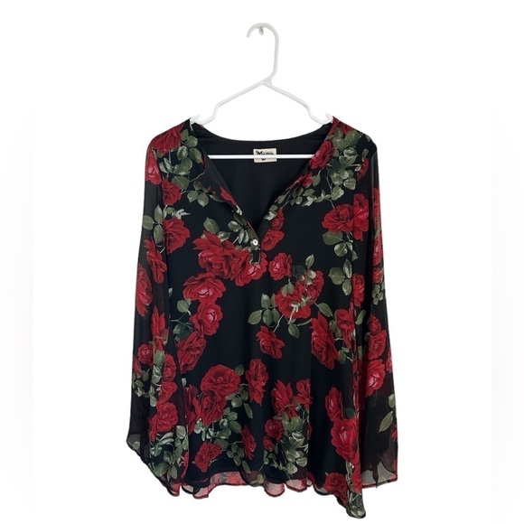 Show Me Your MuMu Tops - Show Me Your Mumu Floral Rose Long Sleeve Blouse Flowy Size Medium